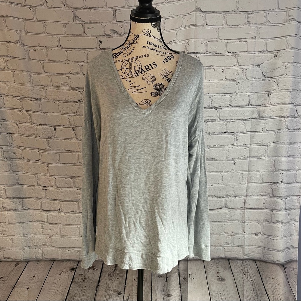 Balance Connection Cross Back V-Neck Long Sleeve Lightweight Workout Top Gray XL
